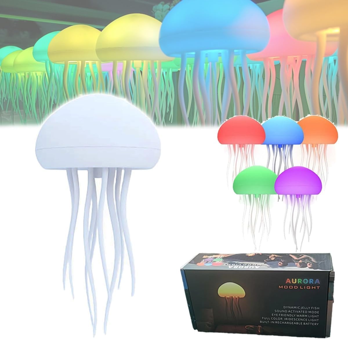 Jellyfel's Dancing Jellyfish Lamp, LED Cute Jellyfish Night Light，Floating Voice Control Jellyfish Lamp with Dancing Legs, RGB Gradient Jellyfish Bedside Lamp, The Jellyfel Lamp(Hanging+Base)