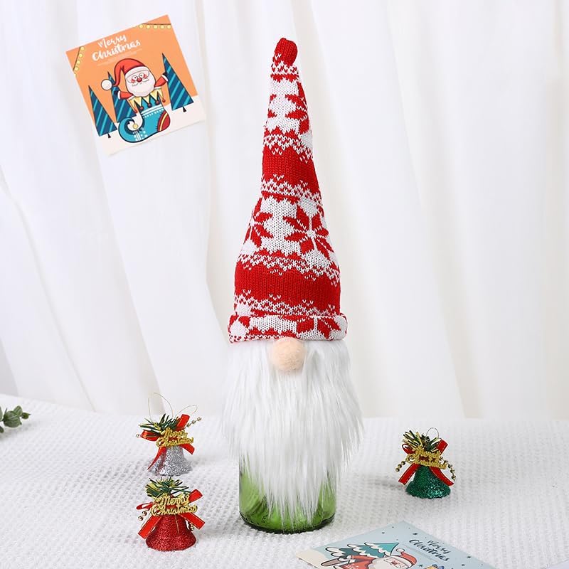 2Pack Christmas Wine Bottle Cover with Creative Knitted Santa Claus and Snowman,for Holiday Party Decoration and Table Decoration