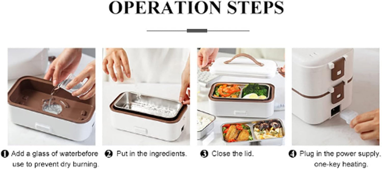 Electric Lunch Box - Portable Food Heater Mini Rice Cooking- Stainless Steel Warmer Lunch Box Office Worker And Home Portable Electric Lunch Box,Double Layer