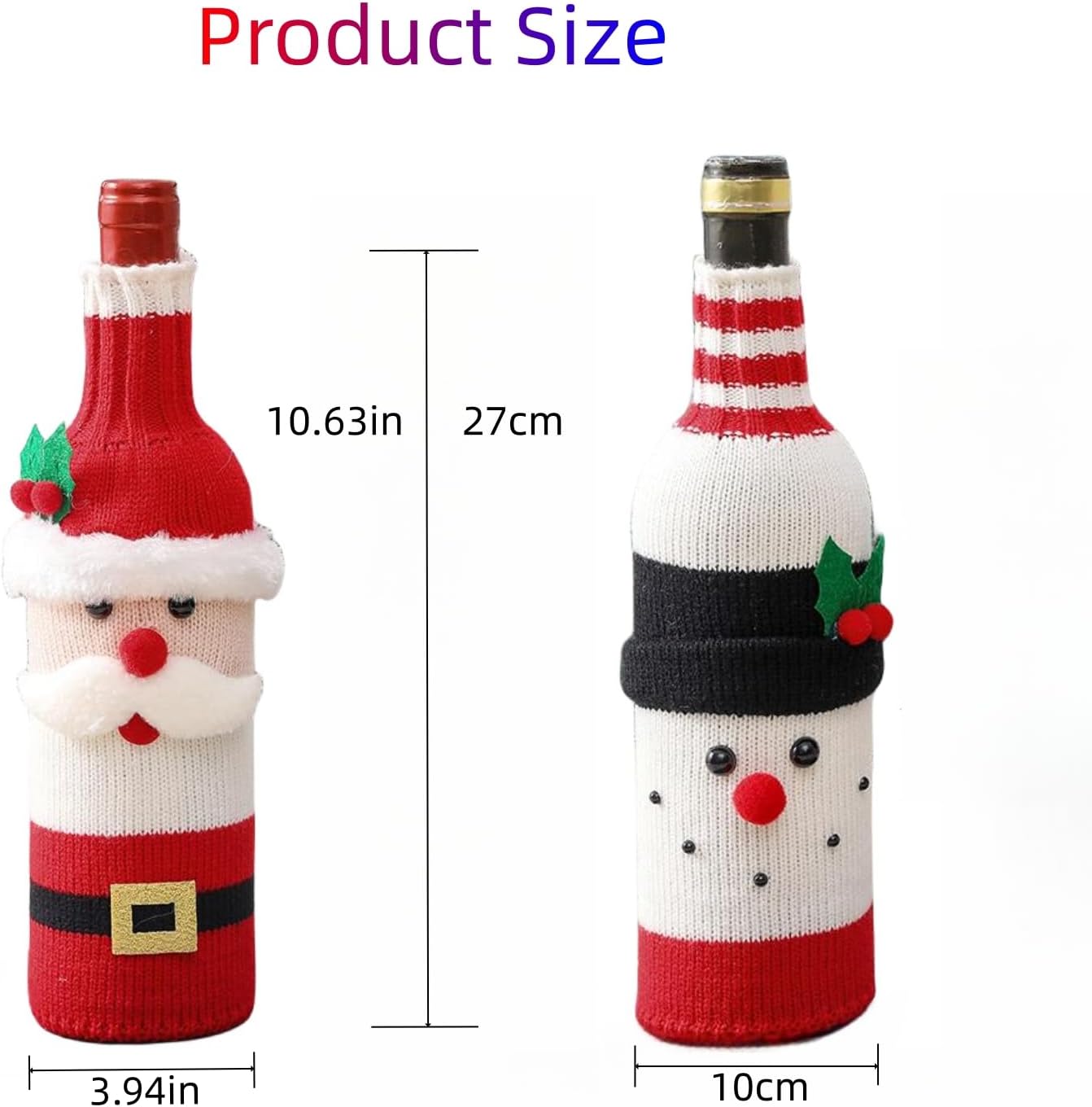 2Pack Christmas Wine Bottle Cover with Creative Knitted Santa Claus and Snowman,for Holiday Party Decoration and Table Decoration