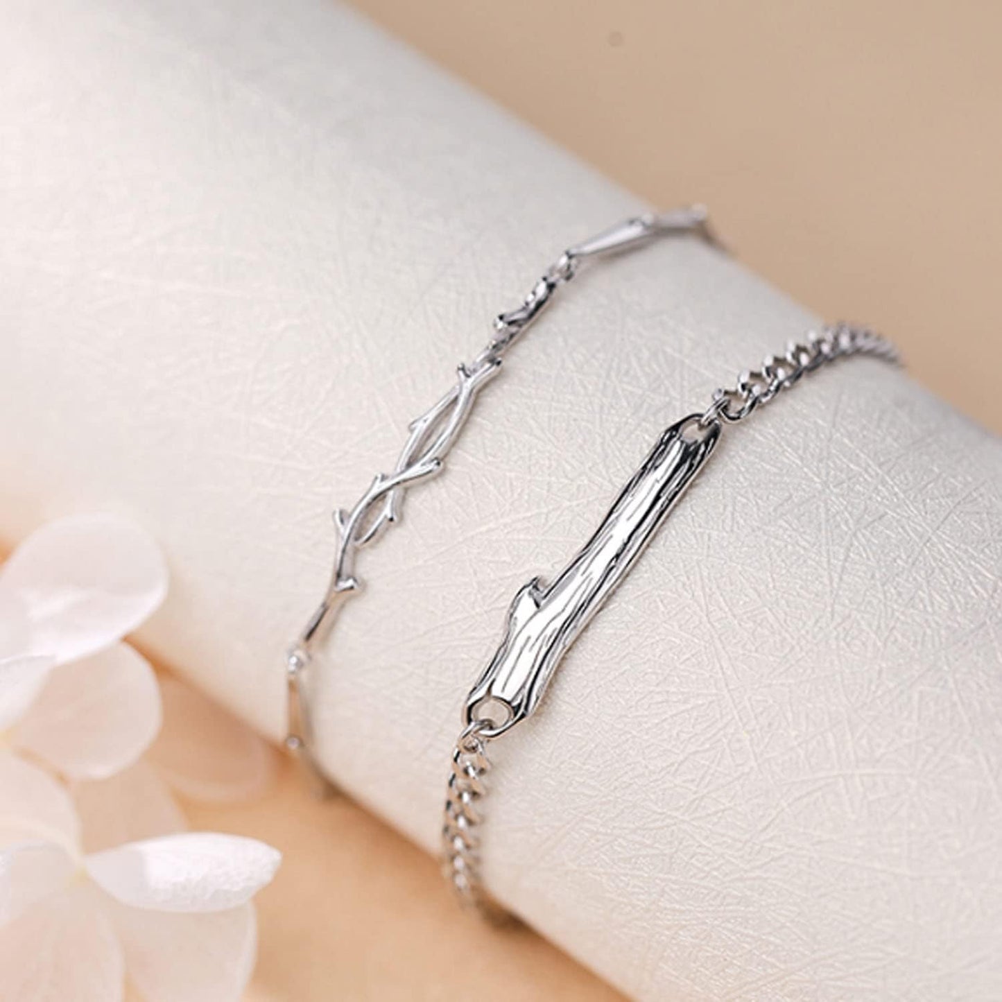 BAILEYU Bracciale Coppia Ramoscelli Catena d'Argento 925 Regolabile Lui e Lei Gioielli di Moda per Fidanzato Fidanzata Migliore Amica