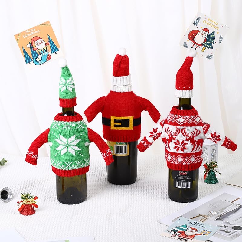 2Pack Christmas Wine Bottle Cover with Creative Knitted Santa Claus and Snowman,for Holiday Party Decoration and Table Decoration