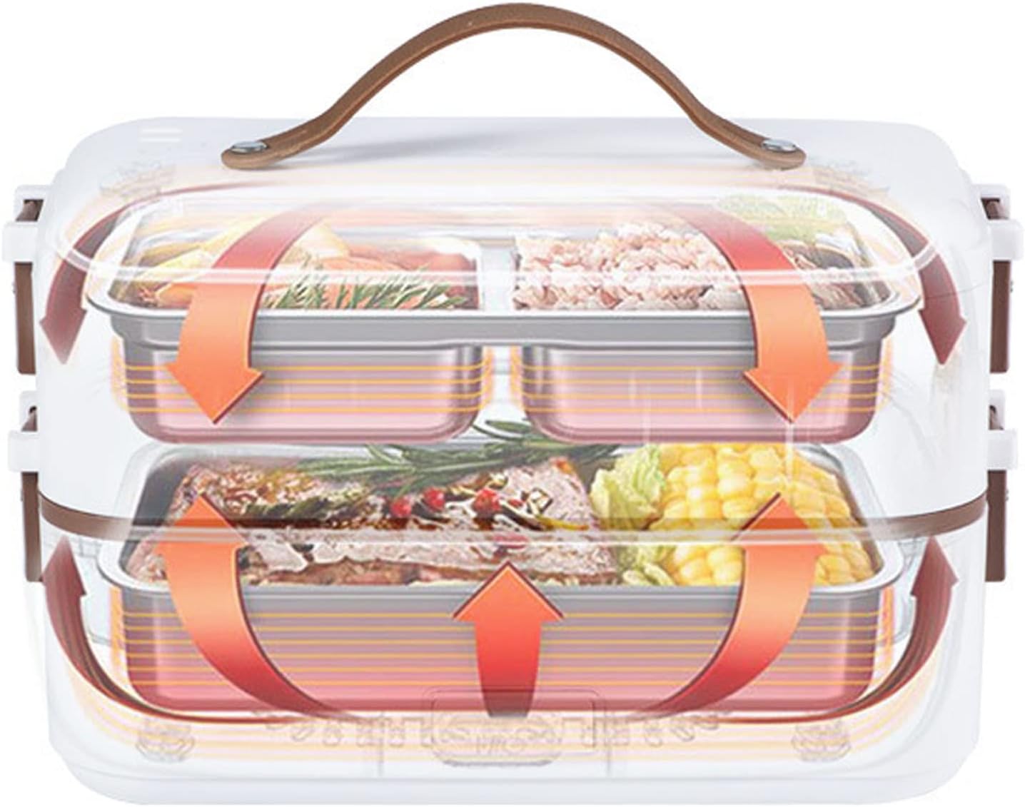 Electric Lunch Box, Portable Food Warmer for Home Office School, 2 Layers Steamer Lunch Box 20 Minutes Rapid Heating with Removable Stainless Steel Container, Auto Off(0.8L/110V)