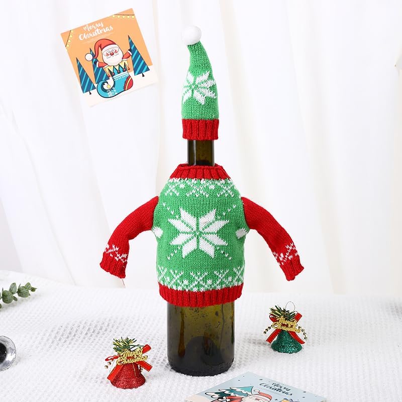 2Pack Christmas Wine Bottle Cover with Creative Knitted Santa Claus and Snowman,for Holiday Party Decoration and Table Decoration