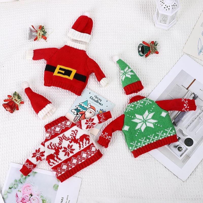 2Pack Christmas Wine Bottle Cover with Creative Knitted Santa Claus and Snowman,for Holiday Party Decoration and Table Decoration