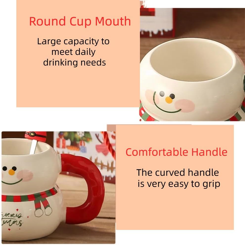 Christmas Mug with Lid and Spoon Cartoon Snowman Christmas Tree Santa Claus Cup Cute 400ml Ceramic Coffee Cup Xmas Birthday Gifts