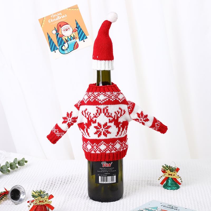 2Pack Christmas Wine Bottle Cover with Creative Knitted Santa Claus and Snowman,for Holiday Party Decoration and Table Decoration