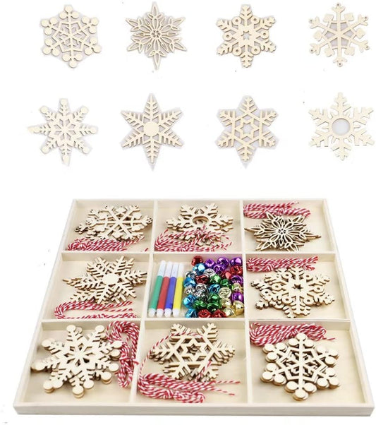 32pcs Unfinished Wooden Slices Christmas Wooden Ornaments Unfinished Wood Hanging Ornaments for DIY Crafts Centerpieces Holiday Christmas Decorations