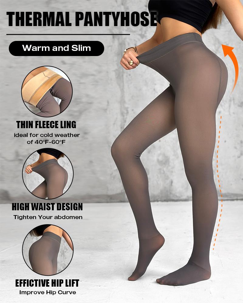 2-Piece Transparent Tight Fleece Lined Thick High Waist Elasticity Thermal Pantyhose Warm Leggings