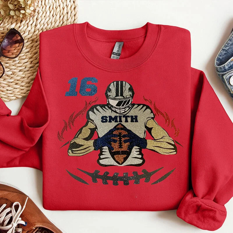 50% OFF🏈Shine On Game Day - Custom Glitter Football Player Crewneck Hoodie Tshirt