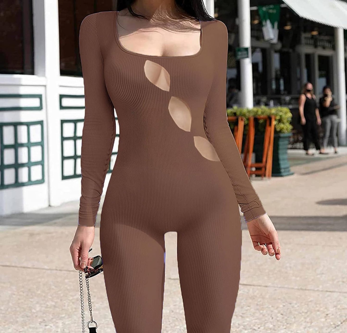 Nituyy Yoga One Piece Jumpsuit for Women Workout Long Sleeve Jumpsuits Bodycon Full Length Romper One-Piece Playsuit Bodysuit