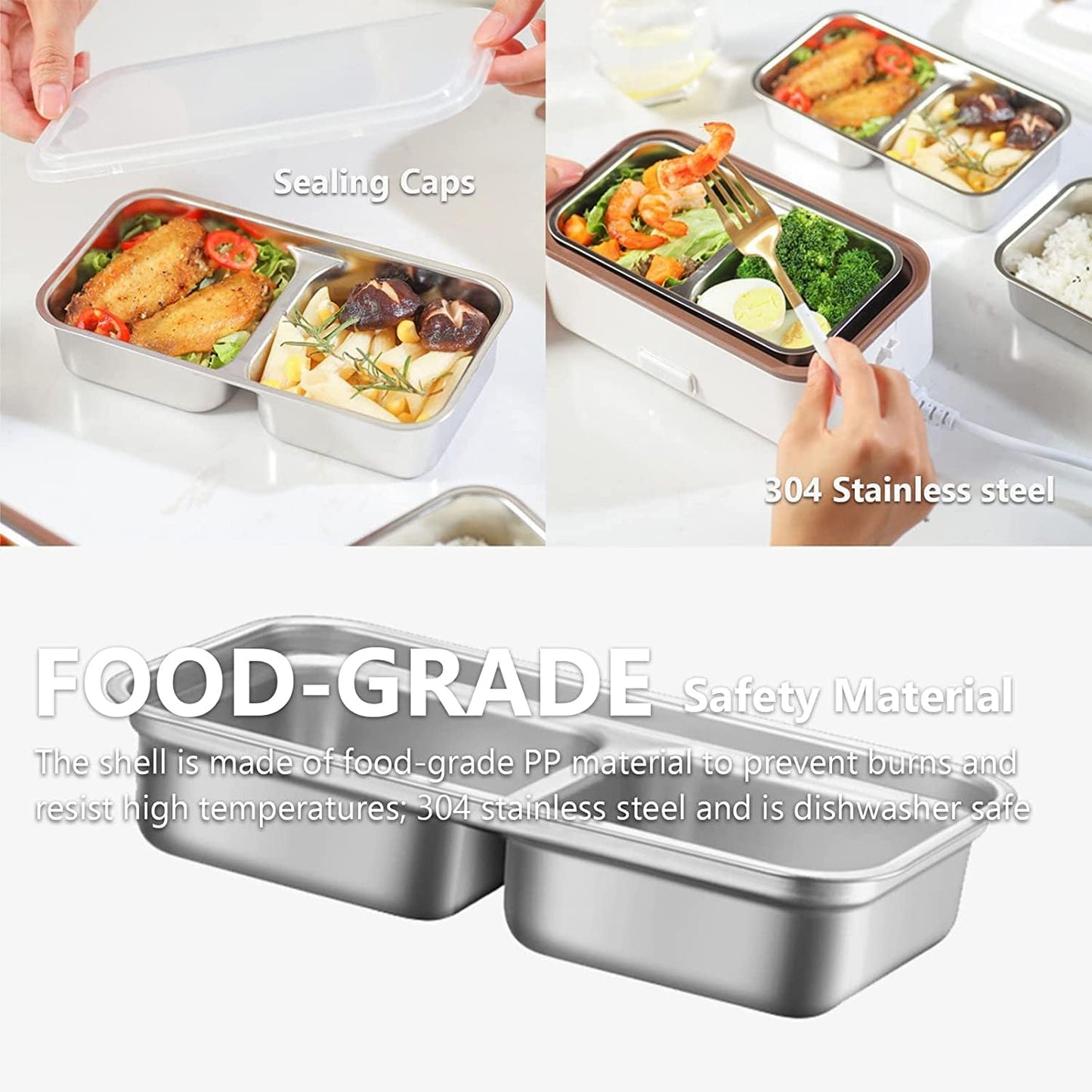 Electric Lunch Box, Portable Food Warmer for Home Office School, 2 Layers Steamer Lunch Box 20 Minutes Rapid Heating with Removable Stainless Steel Container, Auto Off(0.8L/110V)