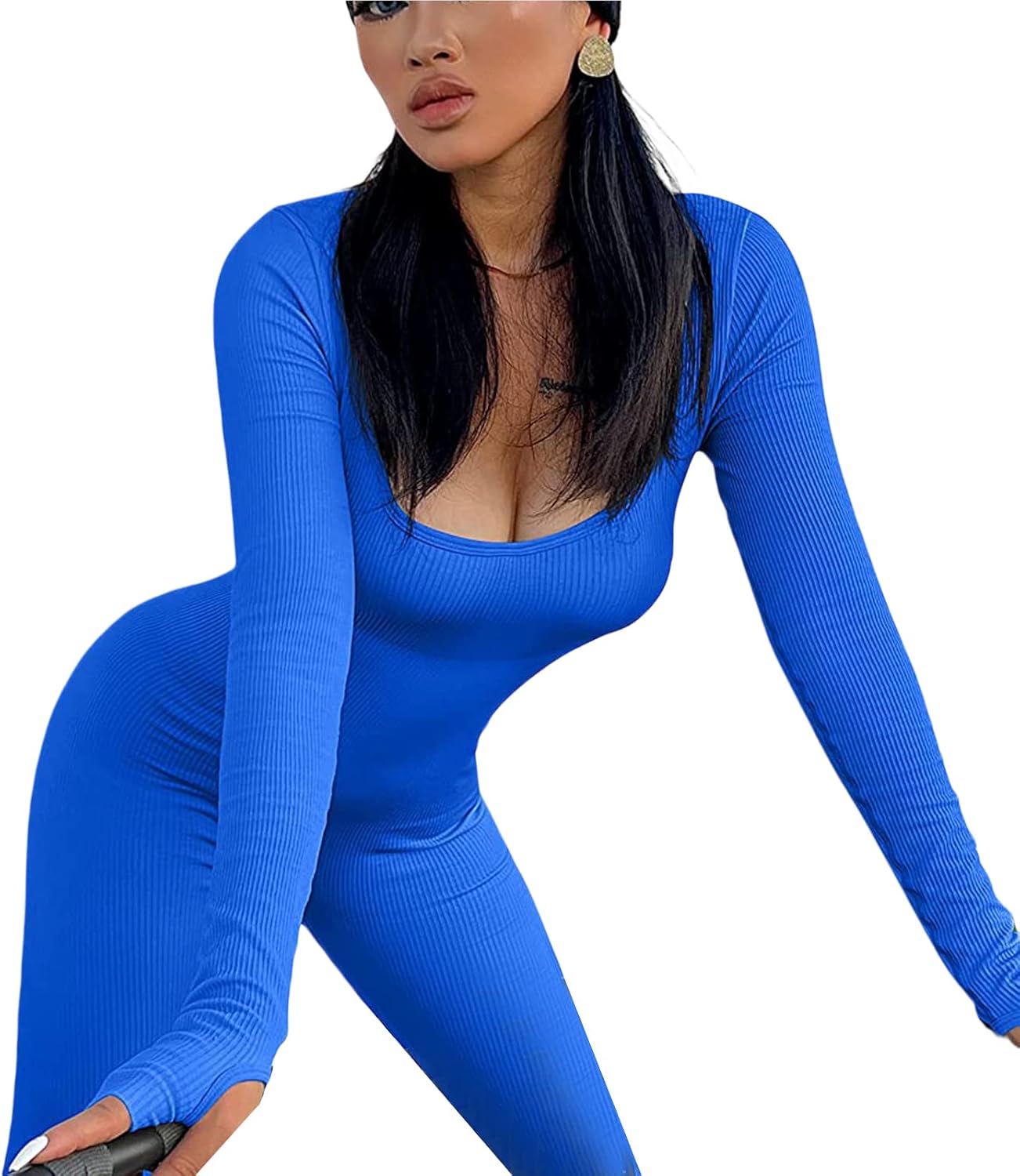 Nituyy Yoga One Piece Jumpsuit for Women Workout Long Sleeve Jumpsuits Bodycon Full Length Romper One-Piece Playsuit Bodysuit