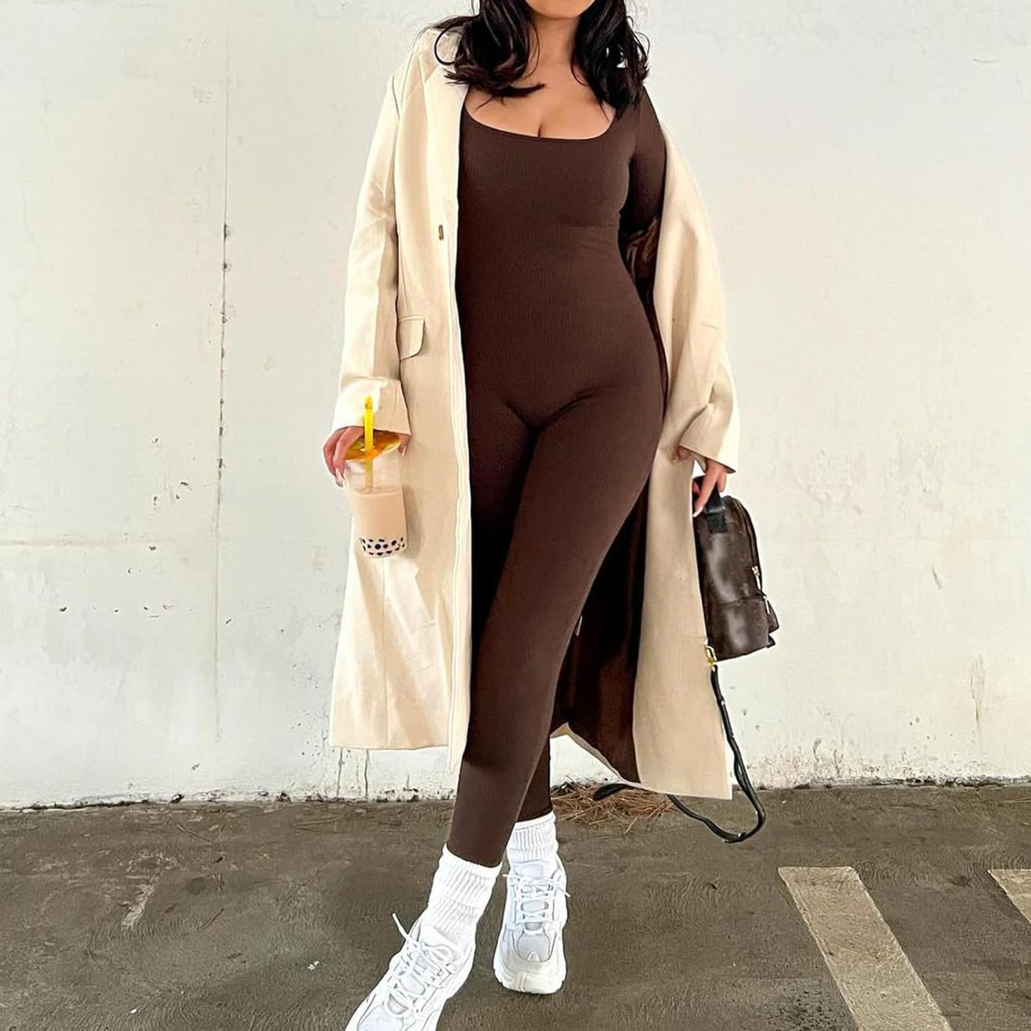 Nituyy Yoga One Piece Jumpsuit for Women Workout Long Sleeve Jumpsuits Bodycon Full Length Romper One-Piece Playsuit Bodysuit