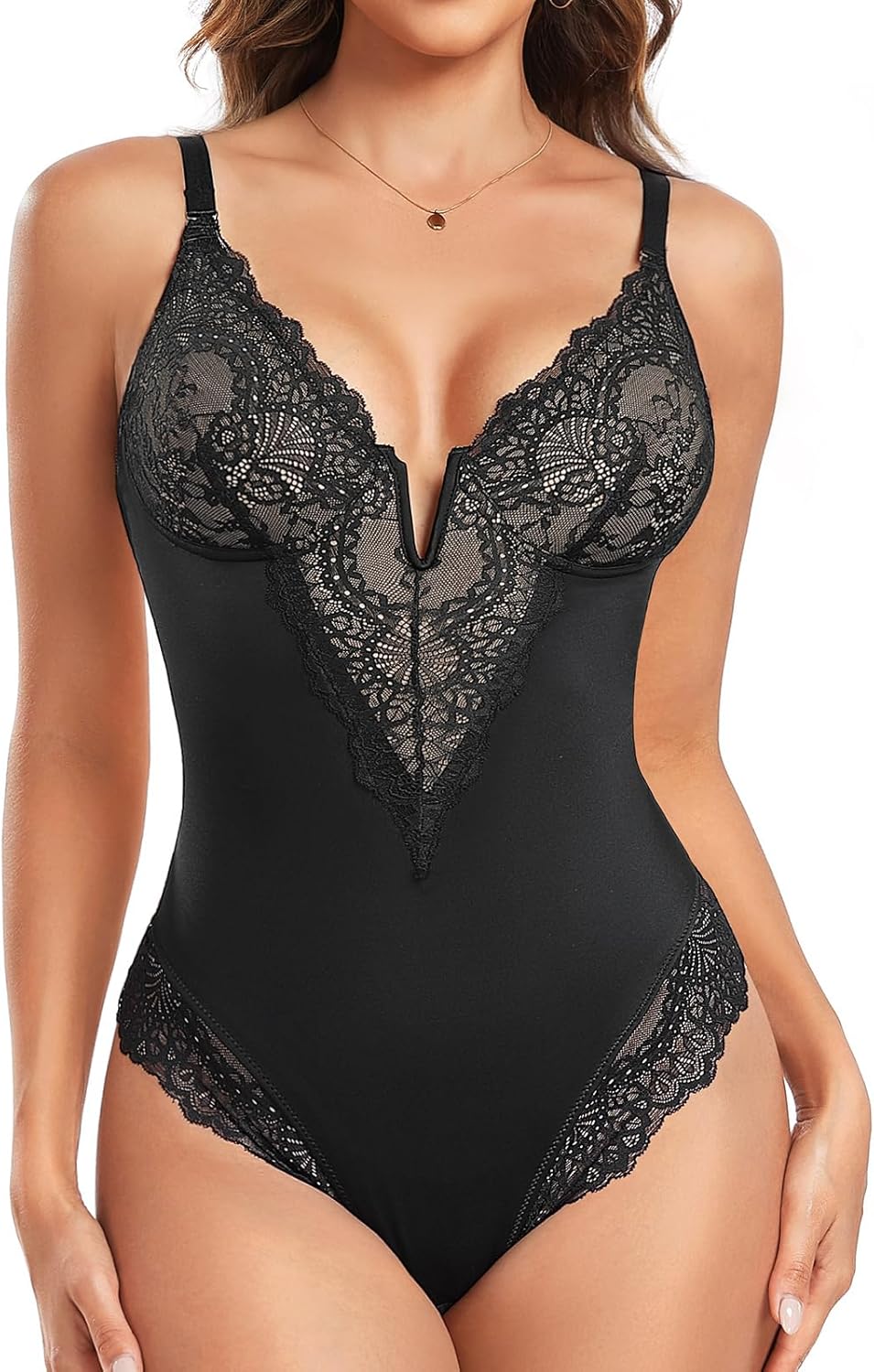 RITOSTA Lace Bodysuit for Women's Shapewear Tummy Control Mesh Sexy Shaping Thong V Neck Sleeveless Leotard Corset Top Bodyshaper Fajas Body Shaper