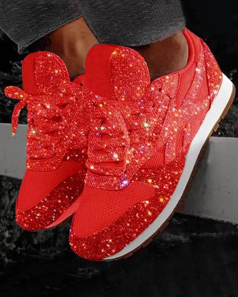 Sequins Lace-up Muffin Sneakers