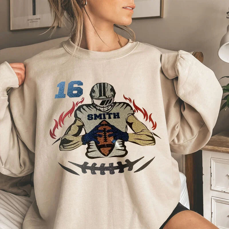 50% OFF🏈Shine On Game Day - Custom Glitter Football Player Crewneck Hoodie Tshirt