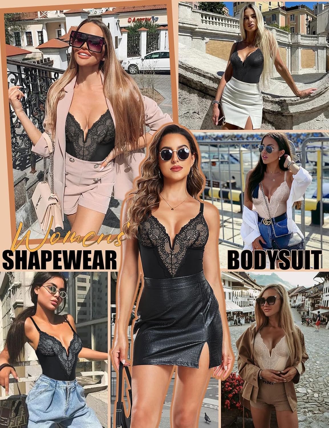 RITOSTA Lace Bodysuit for Women's Shapewear Tummy Control Mesh Sexy Shaping Thong V Neck Sleeveless Leotard Corset Top Bodyshaper Fajas Body Shaper