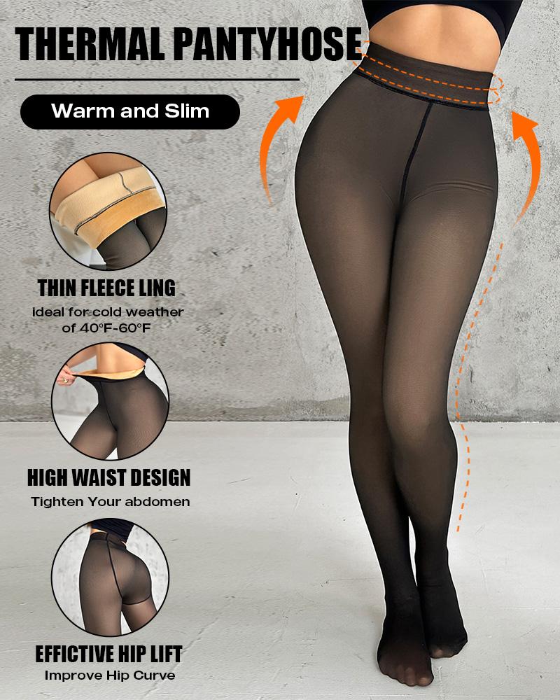 2-Piece Transparent Tight Fleece Lined Thick High Waist Elasticity Thermal Pantyhose Warm Leggings