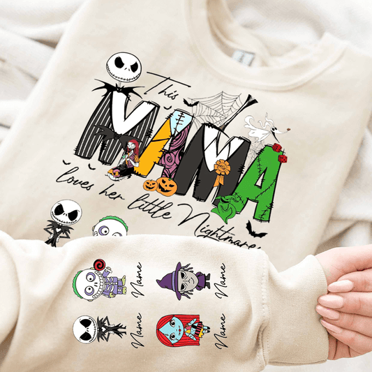 Personalized This Mama Loves Her Little Nightmares Sweatshirt, Mama Shirt With Kids Name, Spooky Season Halloween