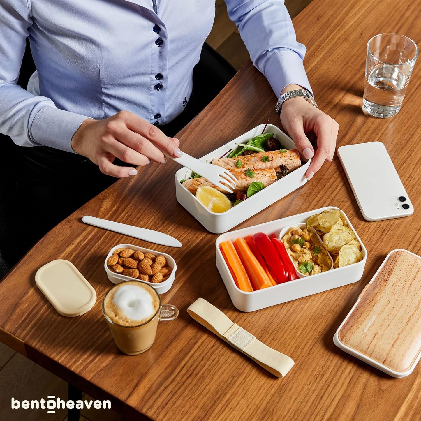 Bentoheaven Premium Bento Box Adult Lunch Box with 2 Compartments (40oz), Cutlery & Set of Chopsticks, Large Dip Container, Cute Black Japanese Bento Box, Rectangle, Microwavable (Outer Space)