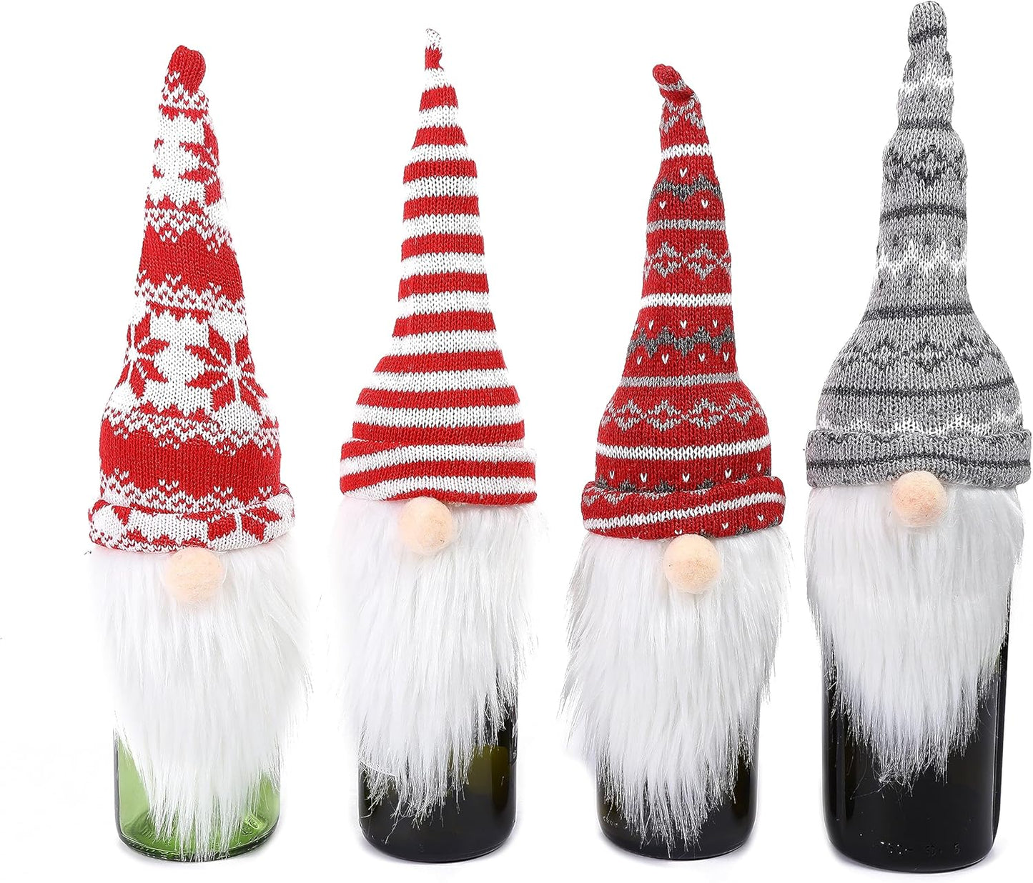 2Pack Christmas Wine Bottle Cover with Creative Knitted Santa Claus and Snowman,for Holiday Party Decoration and Table Decoration