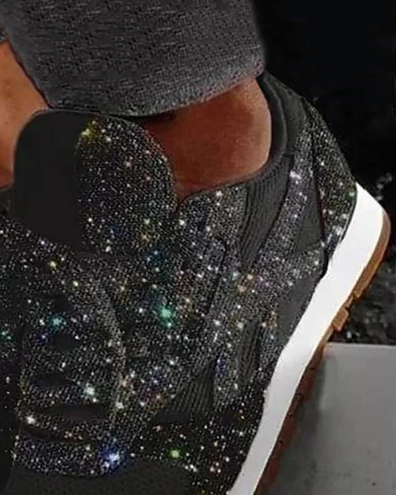 Sequins Lace-up Muffin Sneakers