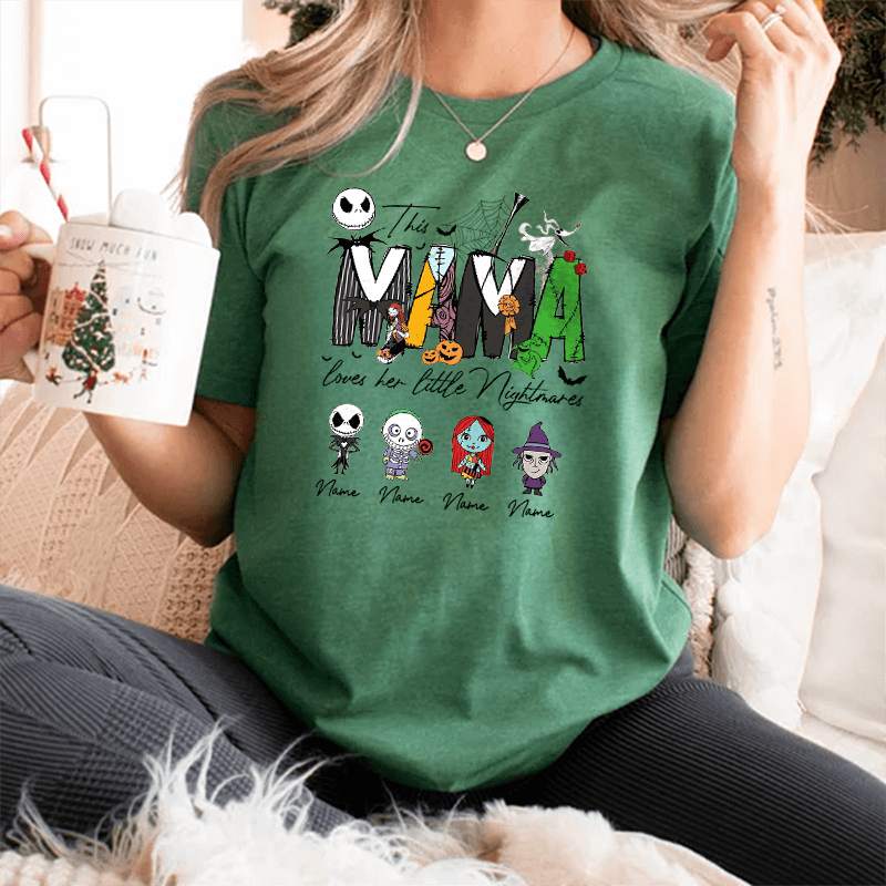 Personalized This Mama Loves Her Little Nightmares Sweatshirt, Mama Shirt With Kids Name, Spooky Season Halloween