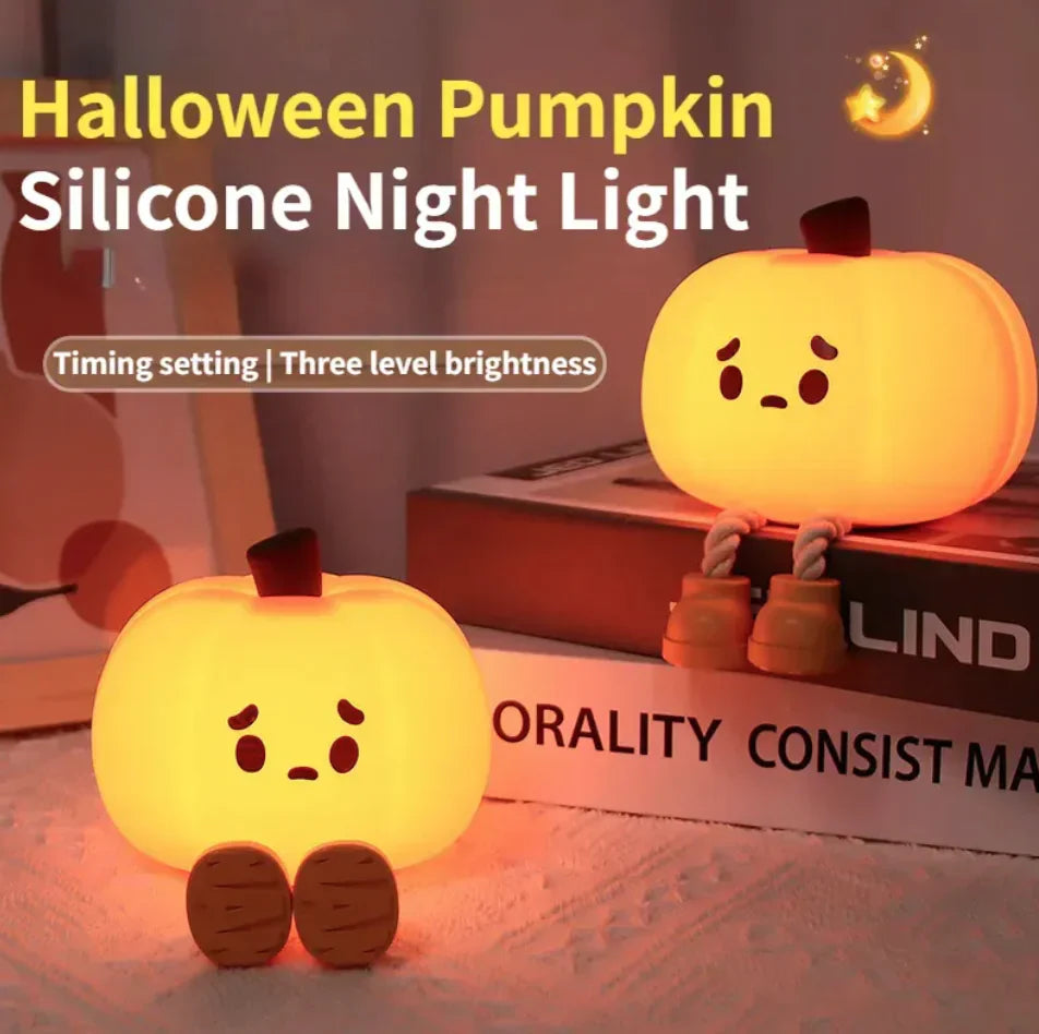 Adorable Silicone Halloween Pumpkin Night Light - Soft Glow for Kids & Adults