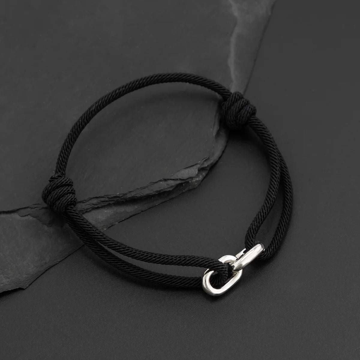 Minimalist Men's Adjustable Black Milan Rope Bracelets Fashion Silver Gold Plated Interlocked Double Ring Charm Couple Bracelet