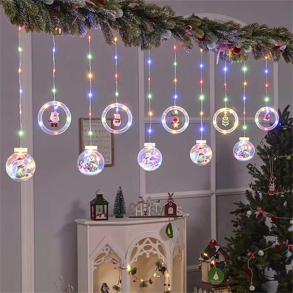 Home Bedroom Ornaments Xmas Gifts Christmas Decoration 2024 LED Christmas String Lights Ball Ring Fairy Curtain Garland Lamp