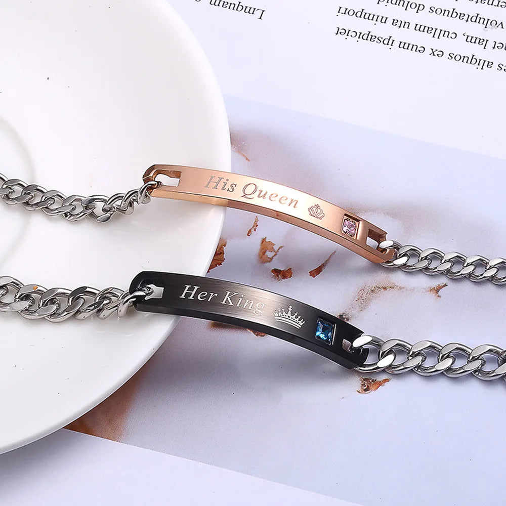 Fashion Valentine's Day Jewelry Micro Inlaid Zircon Bracelet Personalized DIY Engraving Name Stainless Steel Couple Bracelet