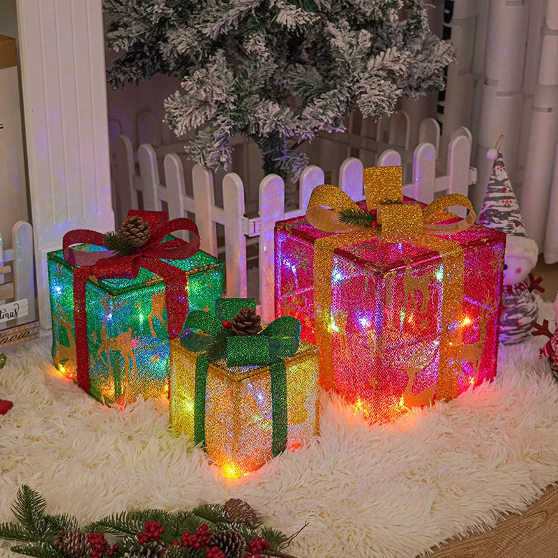 set of 3 lighted gift boxes christmas decorations motif light led Foldable Christmas Gift Boxes Set for Christmas Decoration