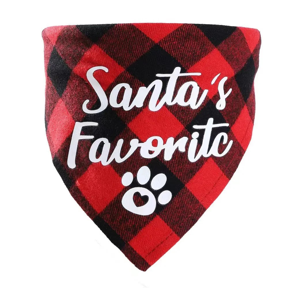 New cotton checkered fabric Christmas pet triangle scarf drool scarf dog scarf cat bib neck bib