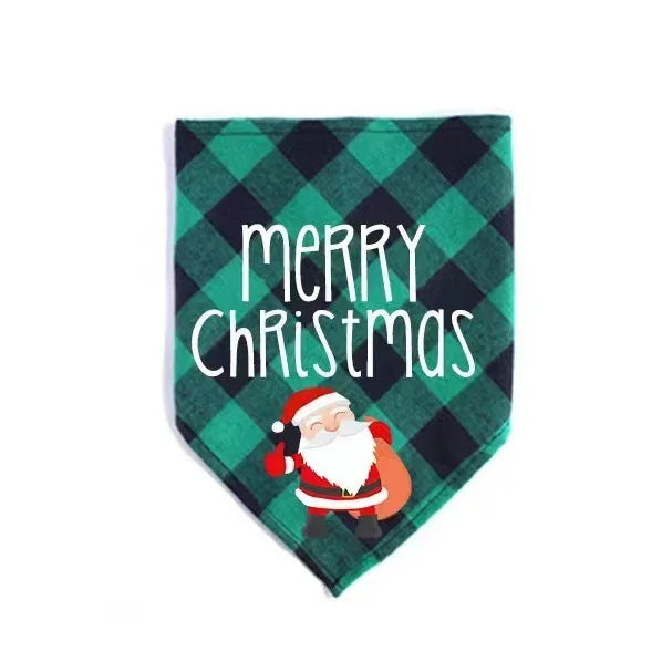 New cotton checkered fabric Christmas pet triangle scarf drool scarf dog scarf cat bib neck bib