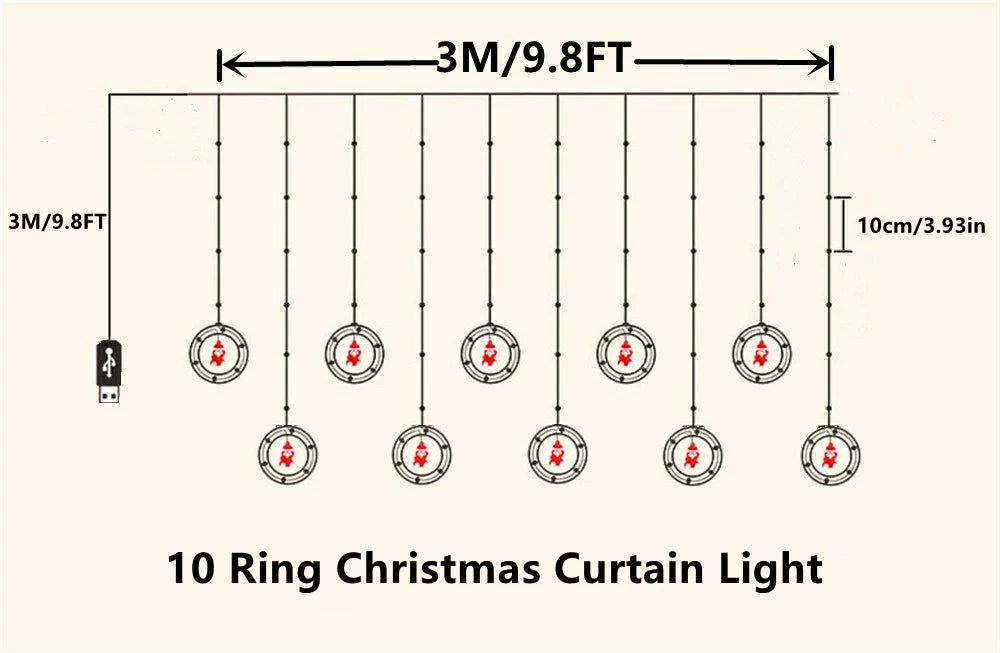 Home Bedroom Ornaments Xmas Gifts Christmas Decoration 2024 LED Christmas String Lights Ball Ring Fairy Curtain Garland Lamp