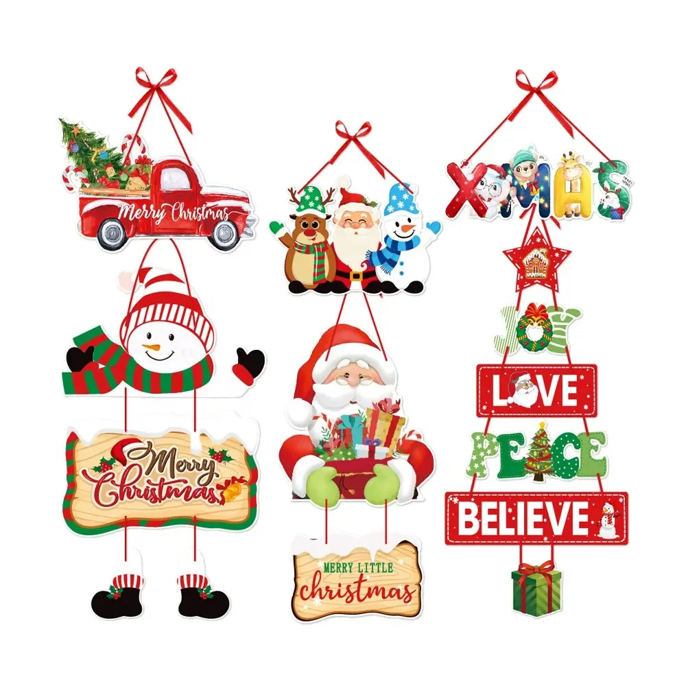 2024 Christmas Decorations Santa Claus Snowman Cartoon Door Hanging Couplets Christmas Paper Door Hanger