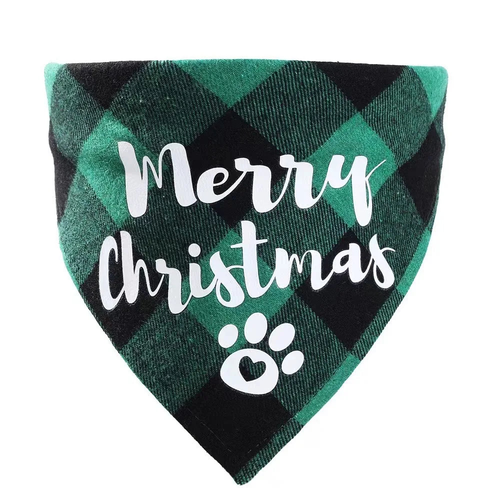 New cotton checkered fabric Christmas pet triangle scarf drool scarf dog scarf cat bib neck bib