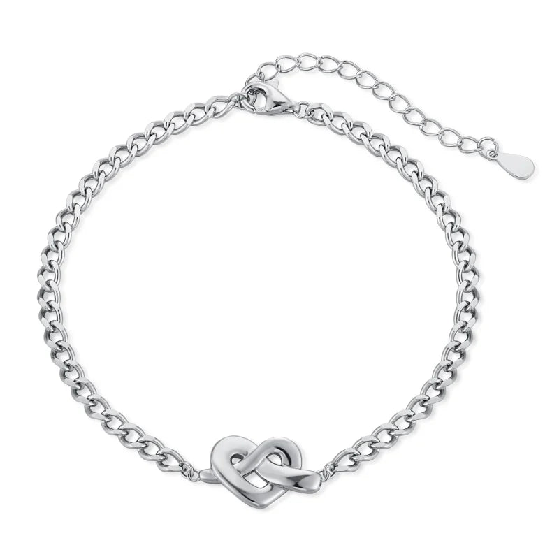 Valentine's Day Gift Jewelry 925 Sterling Silver Love Knot Curb Chain Heart Couple Bracelet