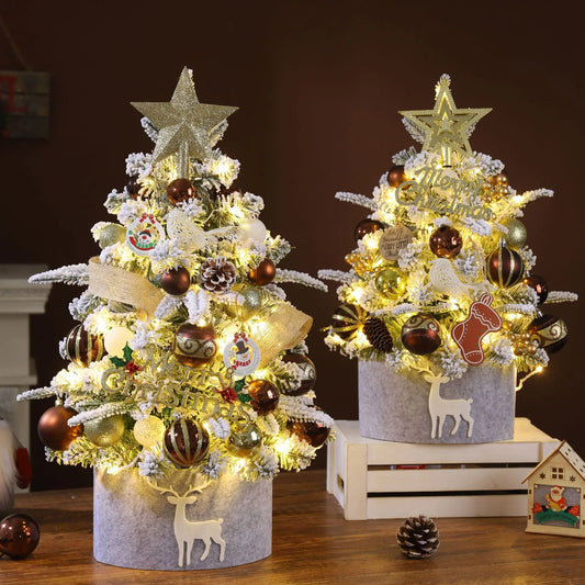 40cm/60cm Artificial Christmas Tree Set with LED Lights Star Treetop Ornaments Balls Bells Pine Cones