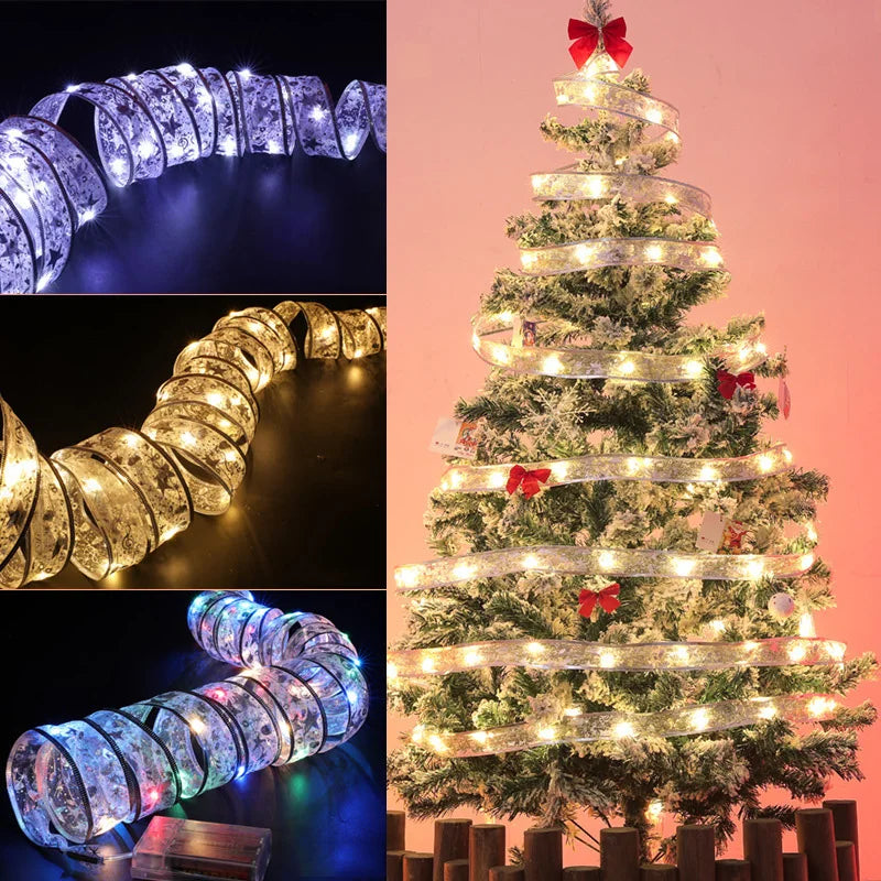 4m 5m Christmas Tree DIY Ribbon Lights Copper Wire Glowing Bows Led Fairy Strings Lights christmas decoration ribbon led light