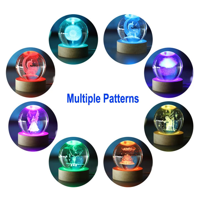 Hot sell Wholesale 3d Art Crystal Ball Night Lamp Luminous Crystal Ball Decoration Solar System Led Night Lights Desktop Decor