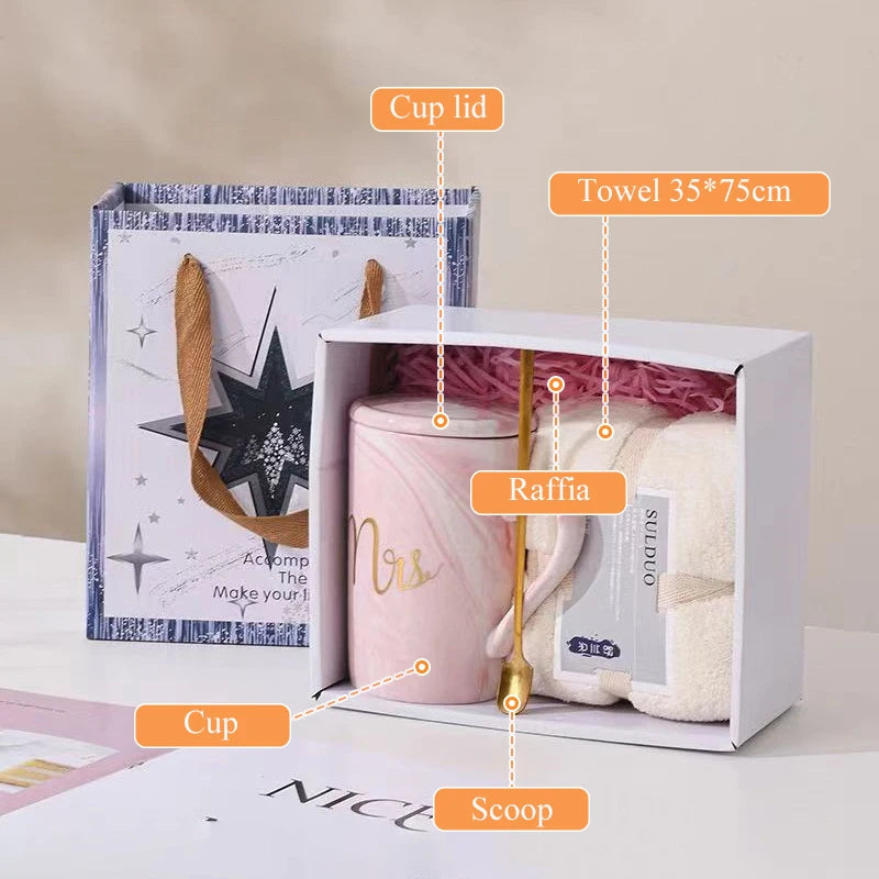 Gift Set Best-selling fashion boutique luxury level creative large towel ceramic cup Thanksgiving/ Mother's Day Box Set Gift