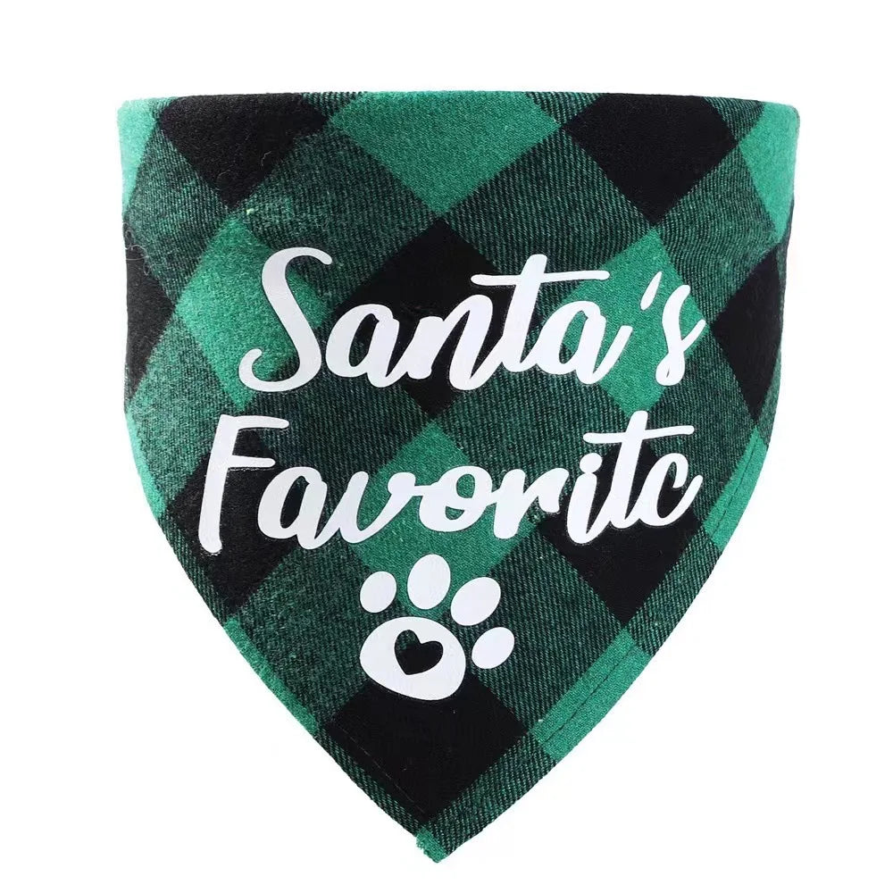 New cotton checkered fabric Christmas pet triangle scarf drool scarf dog scarf cat bib neck bib