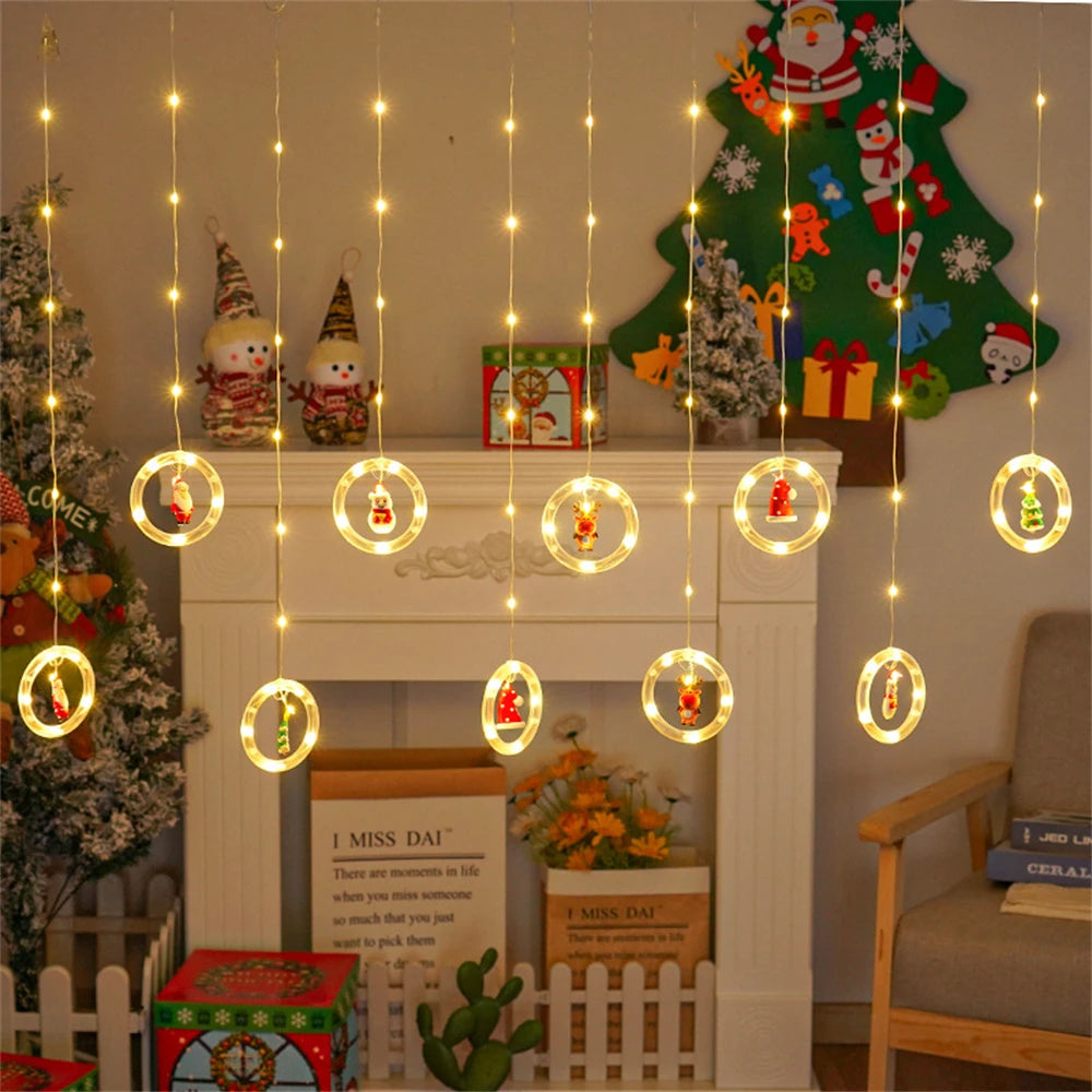 Home Bedroom Ornaments Xmas Gifts Christmas Decoration 2024 LED Christmas String Lights Ball Ring Fairy Curtain Garland Lamp