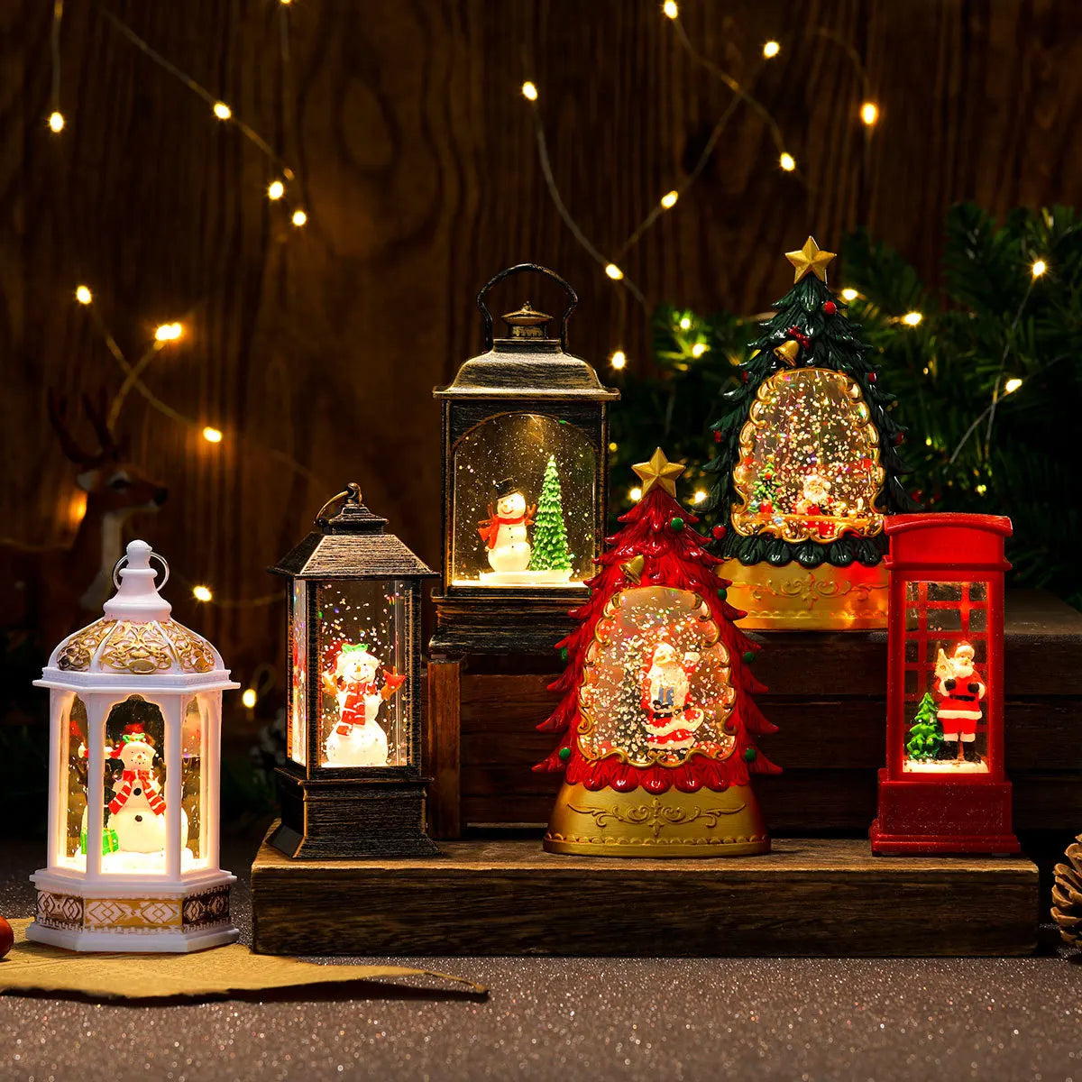 Hadiah natal manusia salju Elk Santa Claus ornamen kecil lampu Natal persediaan dekorasi Natal lampu malam