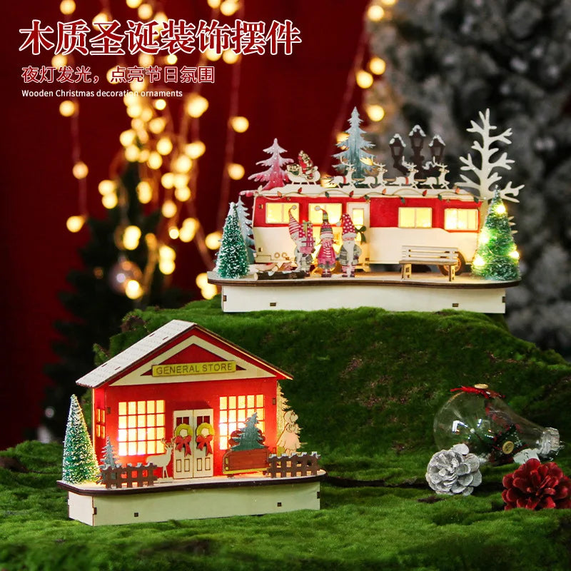 Christmas wooden decorations LED light-emitting village shopping mall window decorations Creative Christmas gifts