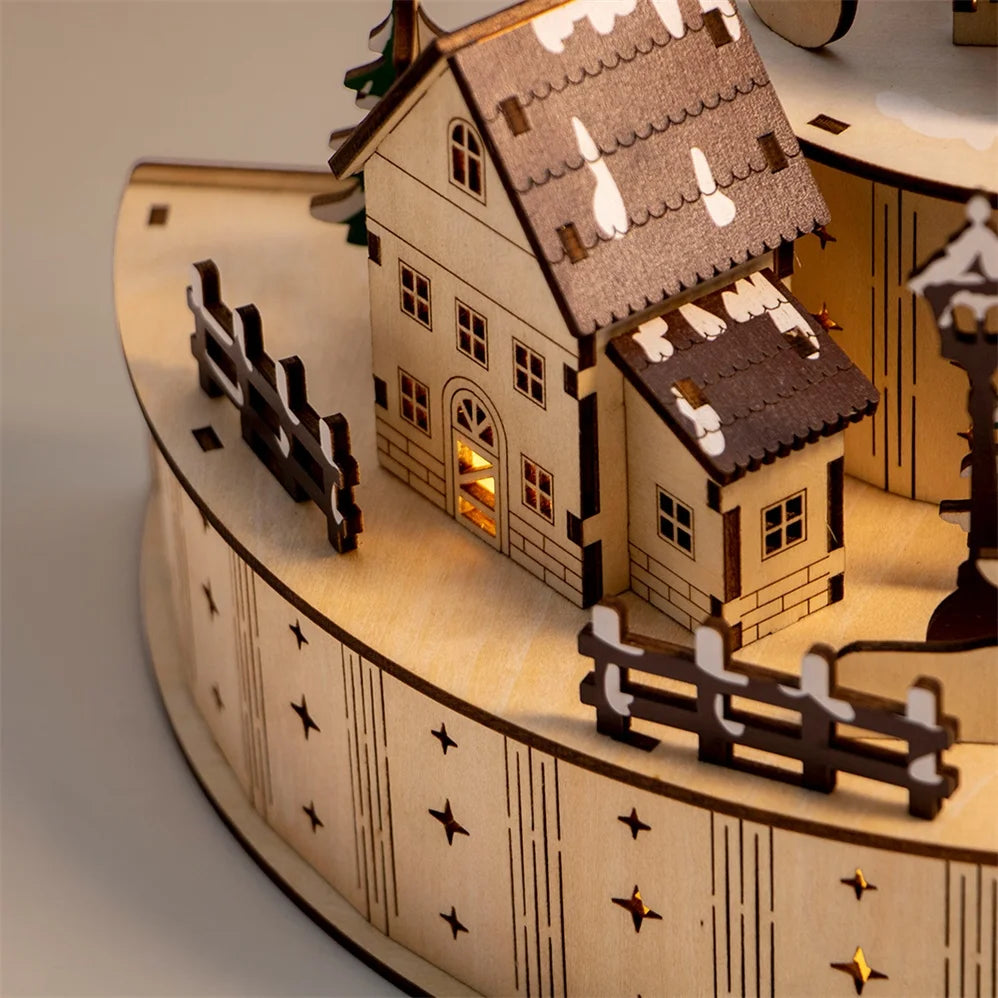 Newest Product Personalized Laser Cut LED Light Christmas Winter Scene Glow Wood Crafts Gifts Ornaments