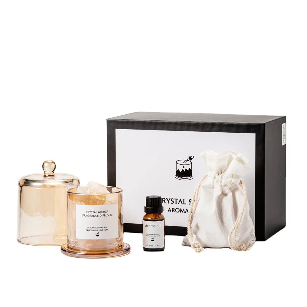 Luxury essential oil aroma diffuse crystal stone diffuse gift set