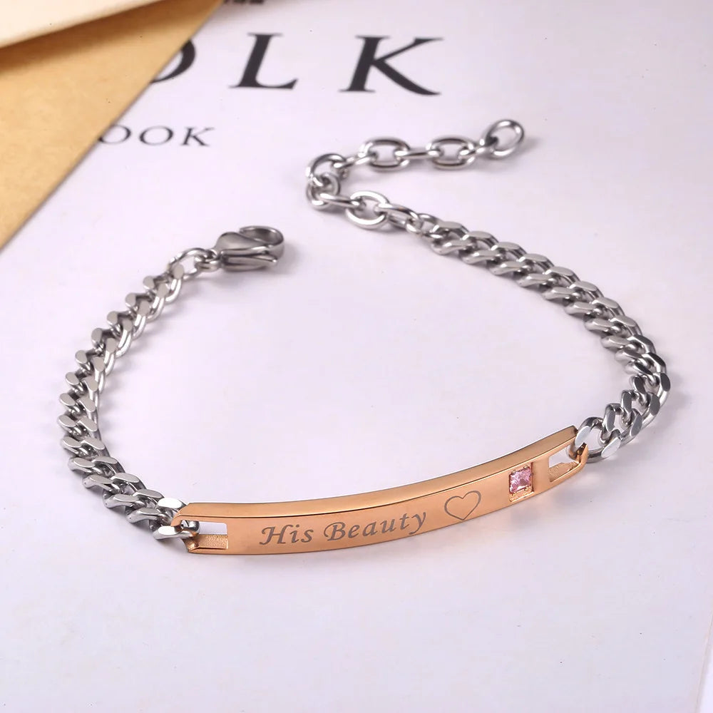 Fashion Valentine's Day Jewelry Micro Inlaid Zircon Bracelet Personalized DIY Engraving Name Stainless Steel Couple Bracelet